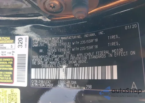 2020 Toyota Sienna Xle z USA, uszkodzony, nr VIN 5TDDZ3DC7LS244873